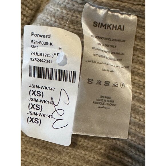 SIMKHAI Hollie Cardigan in Oat X-Small New Womens Knit Wool Sweater - Picture 10 of 16